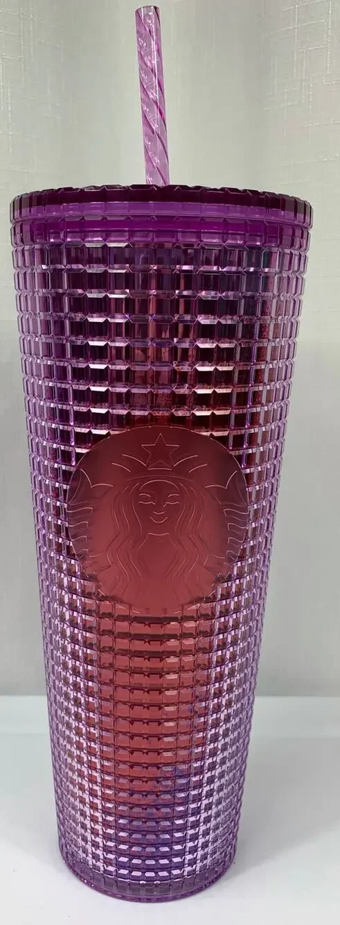 Starbucks Summer Tumbler 2021 Two-toned Purple Pink Studded Grid Brand